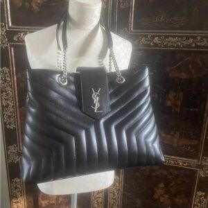 YSL Saint Laurent LouLou Tote Matelasse Chevron Black Leather Large Perfect NWT